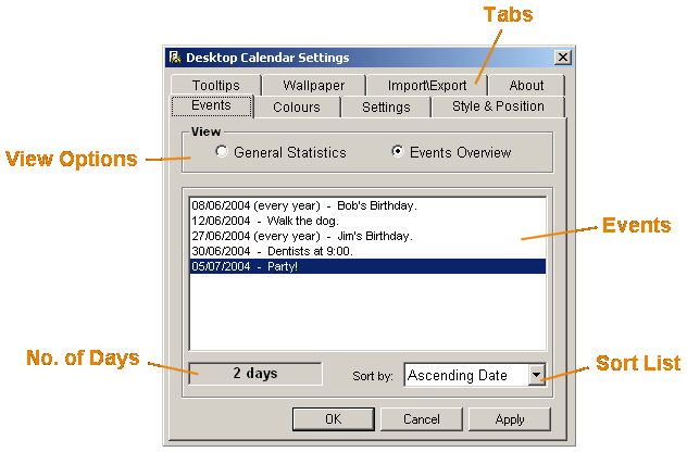 annotated events settings