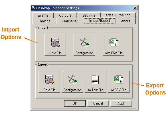 annotated import export settings