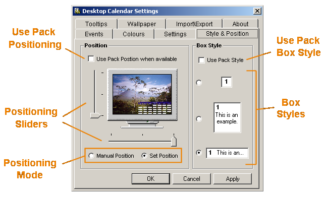 annotated style and position settings