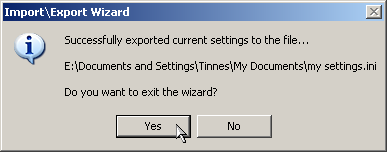 successfully exported settings