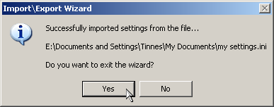successfully imported settings