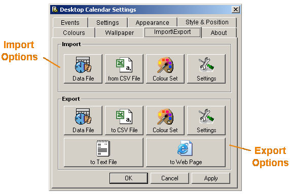 import export settings