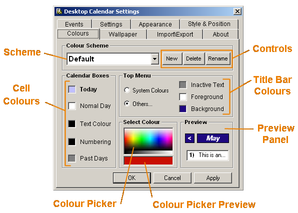 annotated colour settings