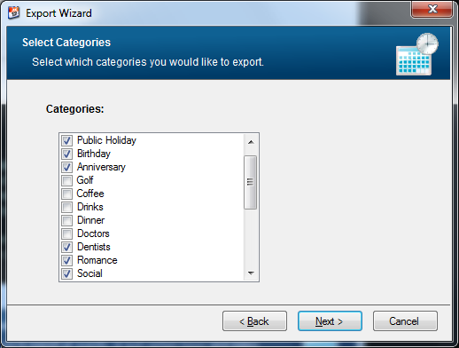 select categories screenshot