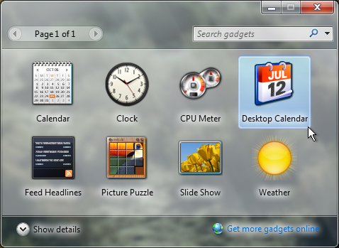 adding gadgets screenshot