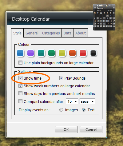 show time setting screenshot