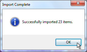 import data file success screenshot