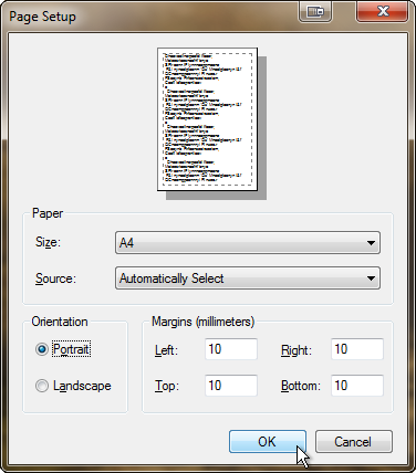 print page setup screenshot