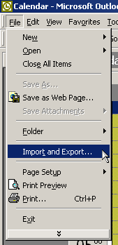 outlook import export menu item