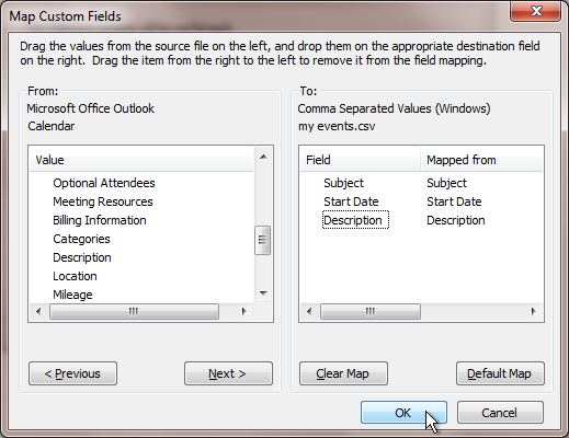 outlook map custom fields