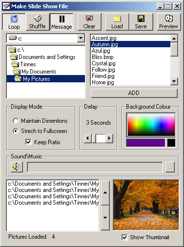 make slide show window